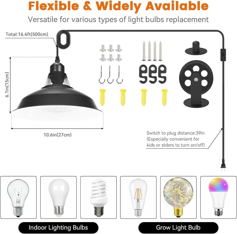 MYSWEETY Hanging Grow Light, Full Spectrum Hanging Plant Lights for Indoor, Vintage Decorative Grow Lights with 16.4FT Power Cord, Plug in Pendant Light with Adjustable Pulley for Plants, Flowers (1) - Image 4